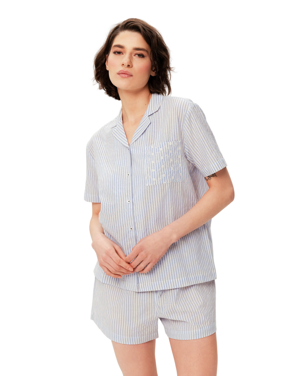 Women's Pajama Set PJSH-002 Blue White Stripe