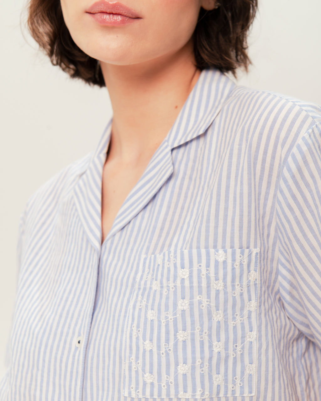 Women's Pajama Set PJSH-002 Blue White Stripe