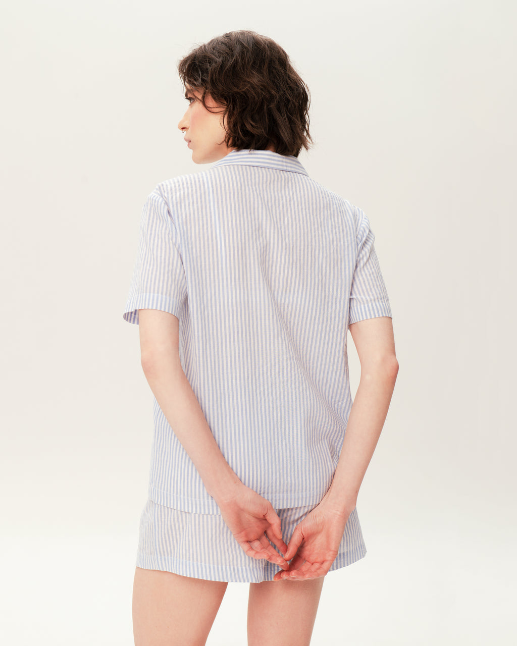 Women's Pajama Set PJSH-002 Blue White Stripe
