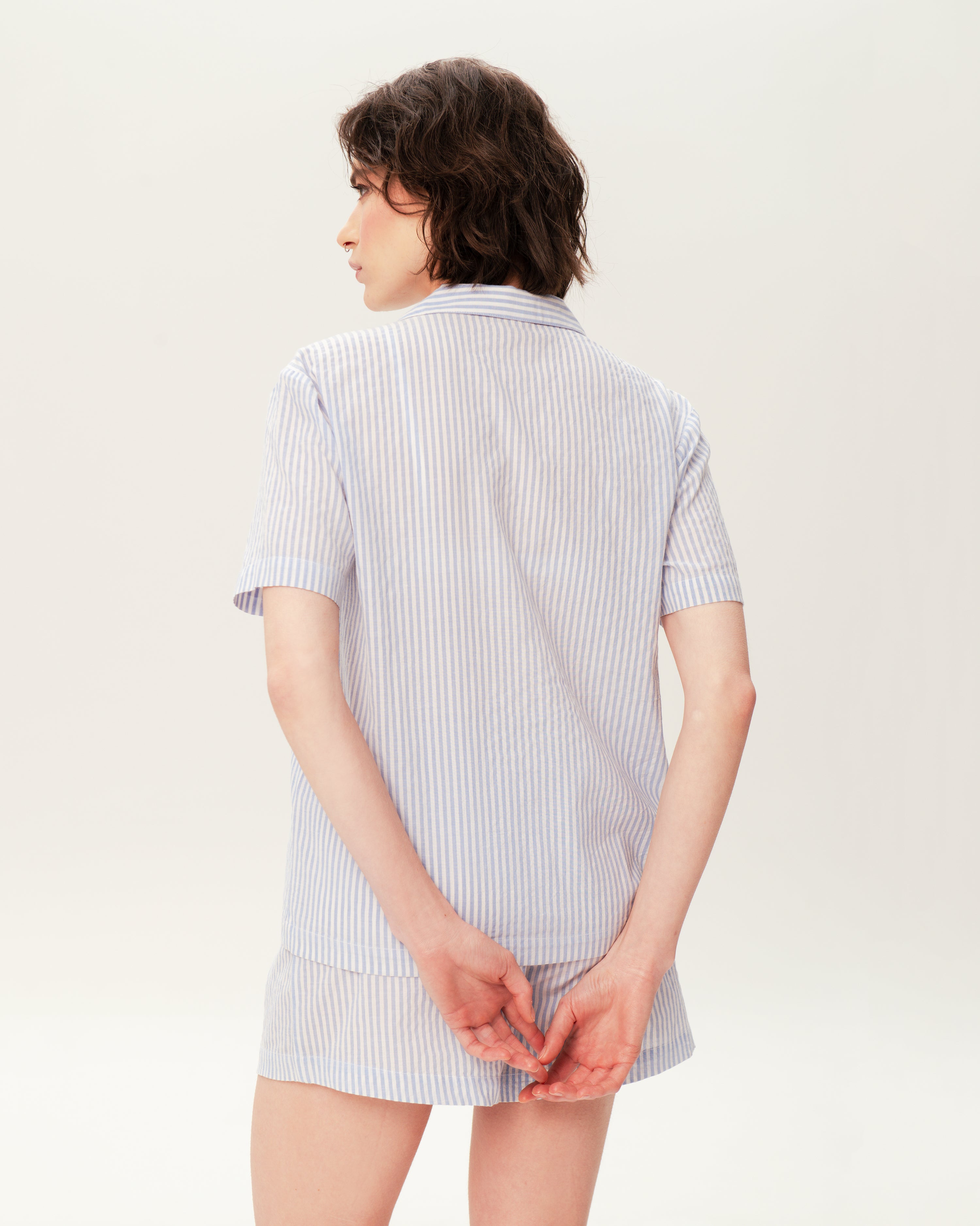 Women's Pajama Set PJSH-002 Blue White Stripe